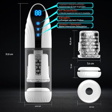 Масажер для чоловіків 2-в-1 з помпою для збільшення, 9 режимів, LCD-дисплей, автоматичний