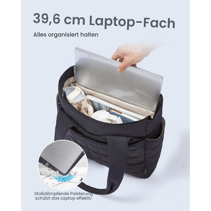 Жіноча сумка-шопер LOVEVOOK Puffer для ноутбука 15.6 дюймів, містка робоча сумка через плече з відділенням для пляшки води для офісу, навчання та подорожей (Смарагдово-зелена, M)