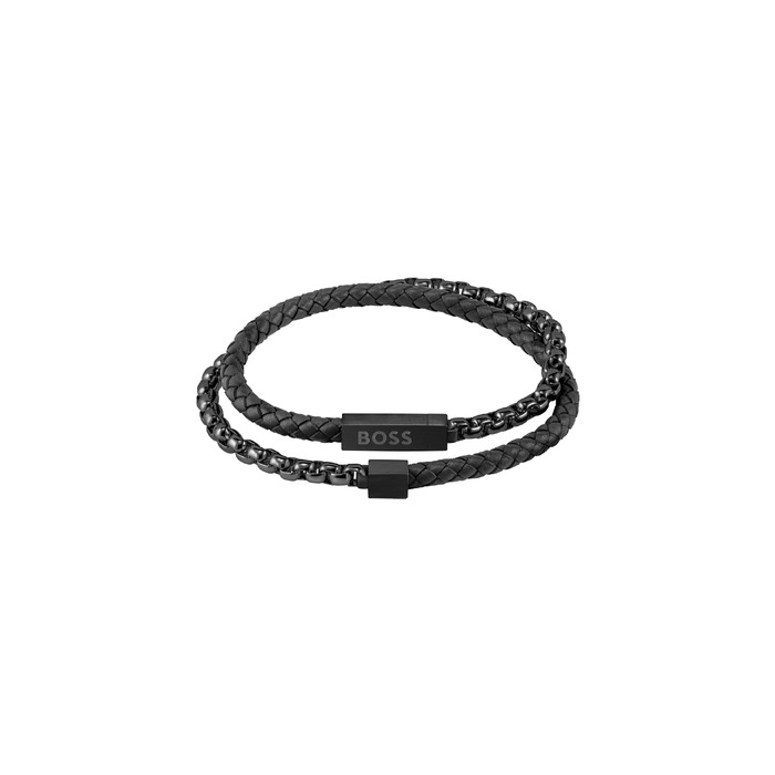 Чоловічий браслет BOSS Jewelry колекція BLENDED зі сталі та натуральної шкіри - 1580150M