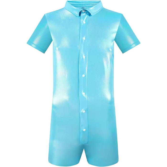 Чоловічий боді-піжама Landofgenie з короткими рукавами, металевий ефект, блакитний колір, розмір M