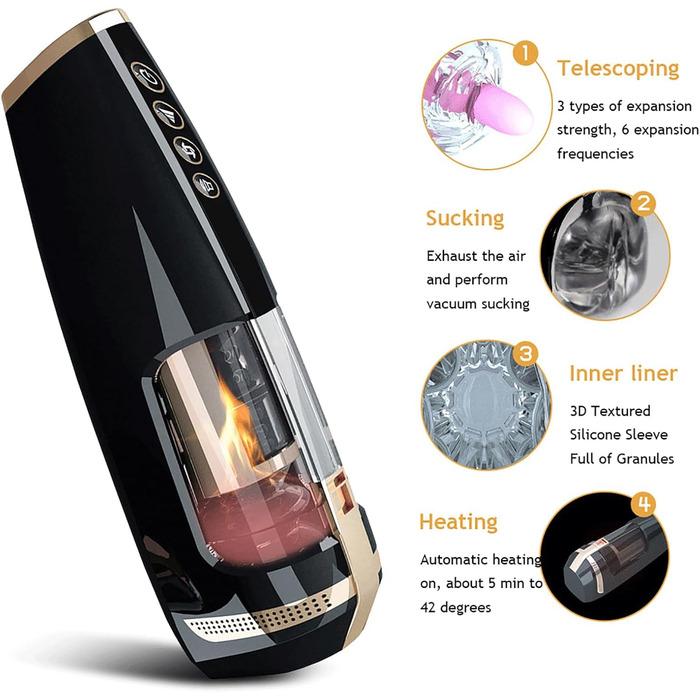 Масажер для чоловіків ChicLSQ 3Teleskopні швидкості, 5 режимів, автоматичний нагрів, електричний секс-іграшка