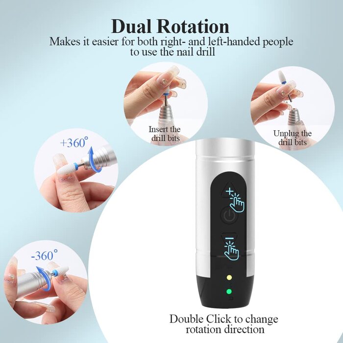 Електричний апарат для манікюру та педикюру TOUCHBeauty AG-2236, бездротовий набір 12 в 1 для нарощених нігтів, гель-лаку та кутикули, USB-зарядка