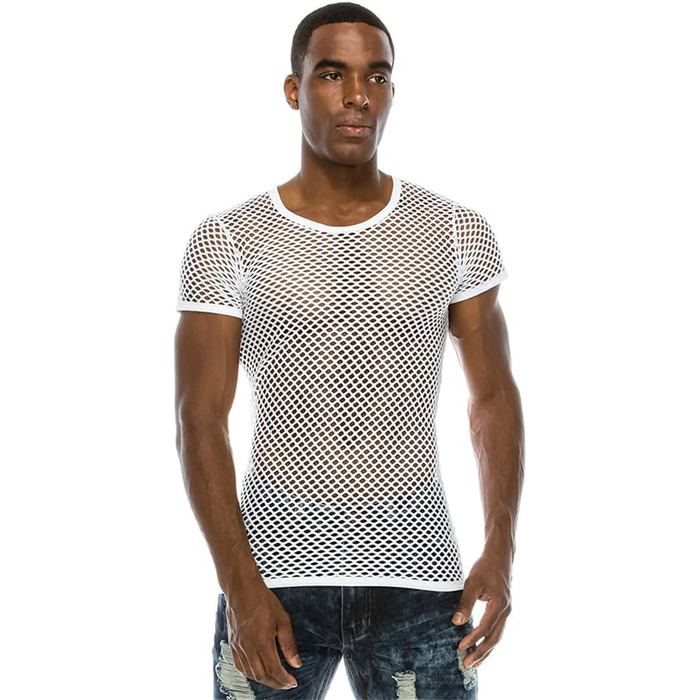 Чоловіча сітчаста футболка з прозорим дизайном, сексуальна сорочка для нічного клубу, стильна футболка в стилі стрітвір