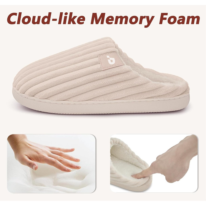 Зимові теплі капці Coswind для жінок та чоловіків з ефектом пам'яті (Memory Foam), вельветові пантофлі, бежеві, розмір 36/37 EU