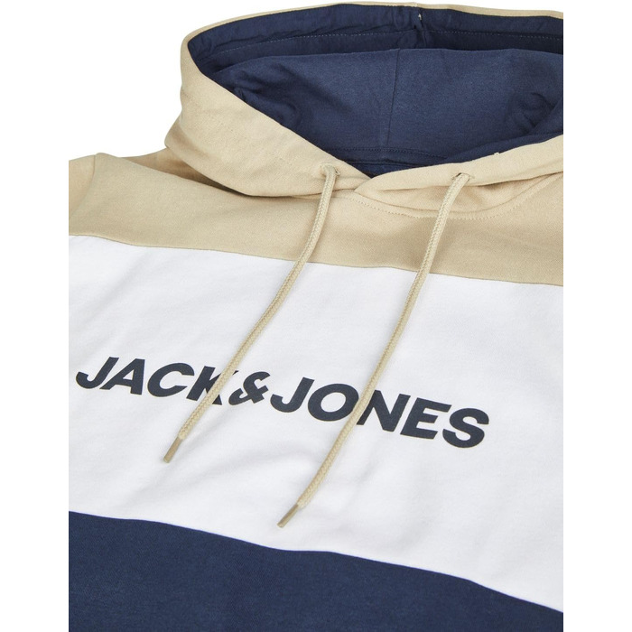Чоловічий худі Jack & Jones JWHLOGO Blocking Regular Fit з принтом, великі розміри (Plus Size), багатоколірний (Зелений/Синій/Бежевий/Темно-синій), 7XL