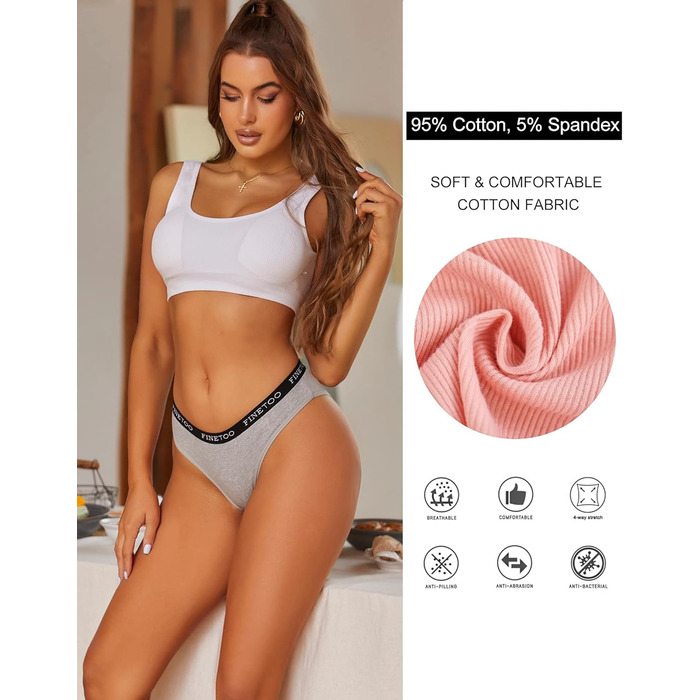 10 бавовняних трусиків FINETOO для жінок: дихаюча білизна, логотип, спортивні трусики, м'яка та сексуальна білизна, ремені для спорту, трусики-бікіні, набір з 10 шт., S