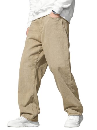 Чоловічі джинси Baggy JMIERR Y2K з ефектом stretch, широкі денімові штани (L, Khaki)