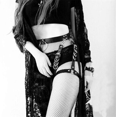 Жіноча тілоланцюжок з PU шкіри, регульований пояс, набір для ніг, кільце на стегнах, стильний ремінь, тісний пояс, тілоланцюжок, тісний пояс, ланцюжок для талії (чорний, універсальний розмір)