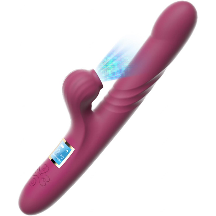 Вібратор Rabbit Silikon для G-точки з 10 режимами та LCD-дисплеєм. Червоний