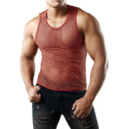 Чоловіча майка JOGAL з еластичною сіткою, прозора, без рукавів, червона/коричнева