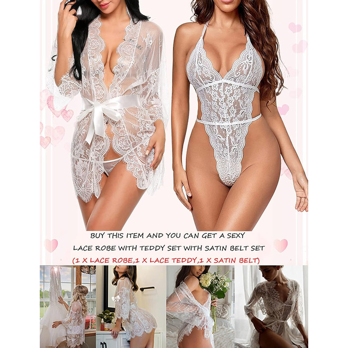 Avidlove Комплект нижньої білизни Daen Sexy: мереживний кімоно та тіло (білий, S)