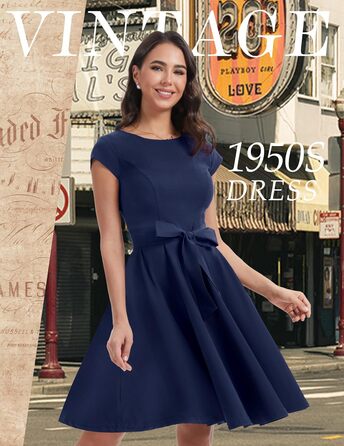 Сукня Dressystar вінтажна 50-х років в горошок, темно-синя, розмір M