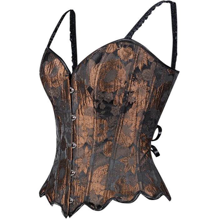 Жіноче корсетне бюстєль Overbust з бретелями, готичний стиль, корсет-топ, сексуальний корсет, карнавальний костюм, топ для корекції фігури (колір: коричневий, розмір: XS)