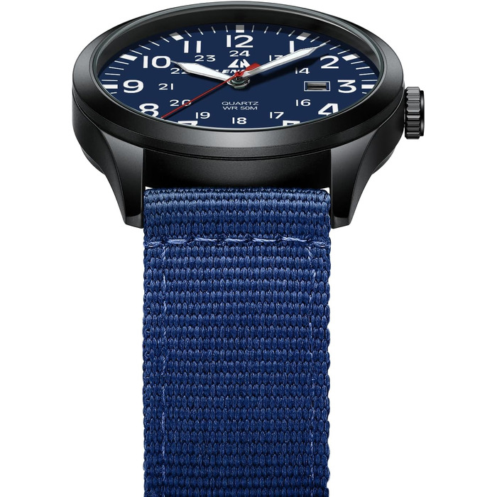 Чоловічий тактичний годинник Military Quartz: водонепроникний (3ATM), аналоговий кварцовий годинник з календарем та нейлоновим ремінцем, синій
