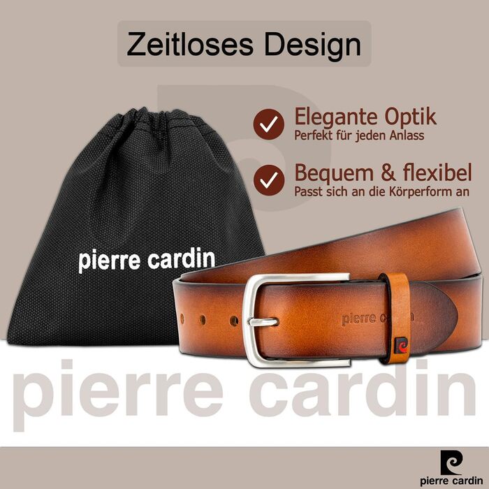 Шкіряний ремінь Pierre Cardin 40 мм, натуральна шкіра, колір коньячний, довжина 165 см, розмір 5XL, коричневий
