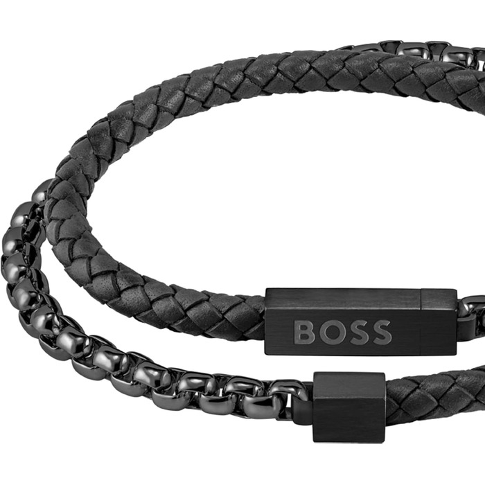 Чоловічий браслет BOSS Jewelry колекція BLENDED зі сталі та натуральної шкіри - 1580150M