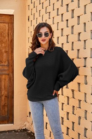 Жіночий в'язаний светр Oversize Fessceruna з рукавами-летучками, чорний, розмір M