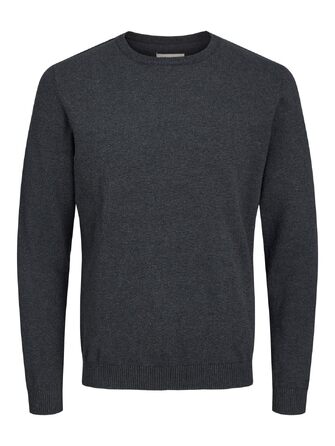 Чоловічий трикотажний джемпер Jack & Jones JJ Basic Knit Crew Neck Noos, темно-сірий меланж, розмір L