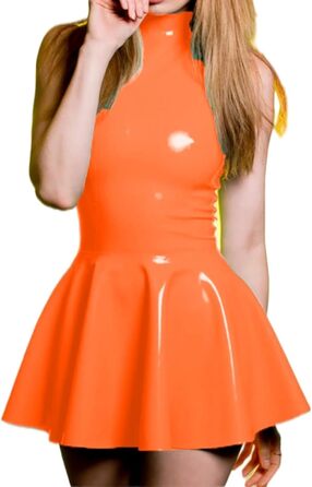 Латексна сукня ODITE з високим коміром та спідницею-сорочкою, червона. Фетіш-сукня з латексу, боді, спідниця-сорочка.