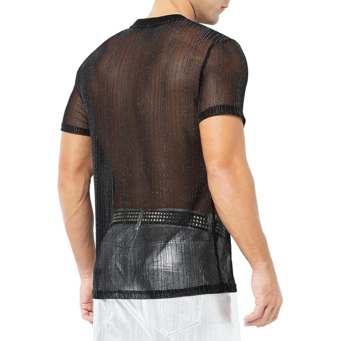 Чоловіча футболка Casey Kevin Herren з прозорою тканиною, коротким рукавом, чорна - Sparkle & Shine