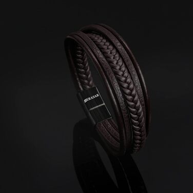 Шкіряний плетений браслет для чоловіків SERASAR Premium коричневого кольору з магнітною застібкою з нержавіючої сталі, 25 см, у подарунковій коробці