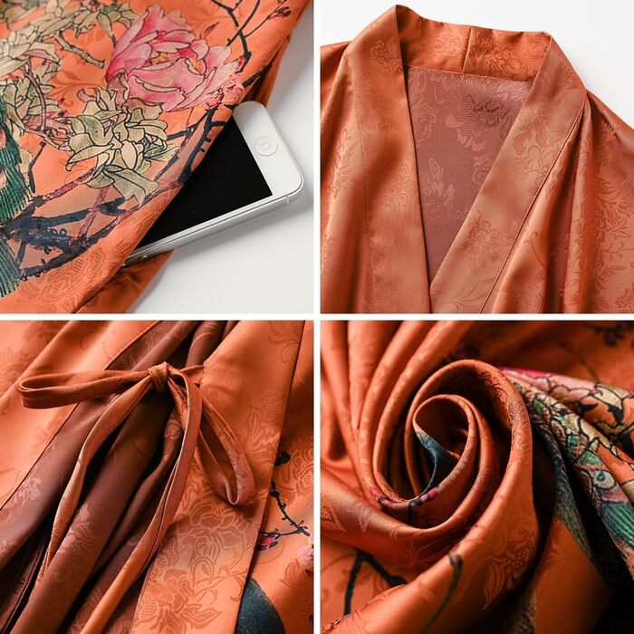 Жіночий халат Ledamon з квітковим принтом - довгий, класичний халат/піжама (один розмір, золотистий)