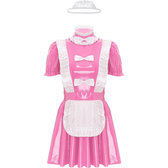 Костюм покоївки Alvivi з ефектом мокрого блиску, міні-сукня з екошкіри, готичний стиль, для карнавалу, Хелловіну, вечірки (4XL, B Рожевий A)