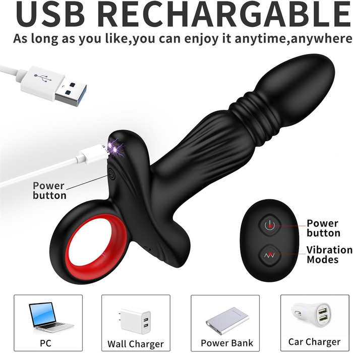 Анальний вібратор для чоловіків та жінок, дildo з пультом керування, 9 режимів вібрації, чорний