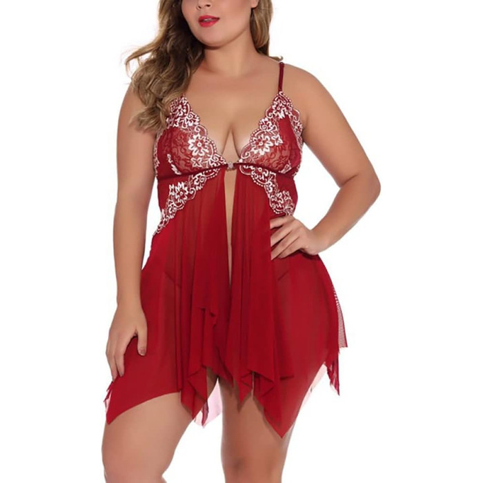 Жіноча нічна сорочка Babydoll з V-подібним вирізом, прозора сітка, передня застібка, нічна сорочка для дому, (Каштанове, 3XL)