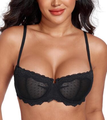 Дизайнерський бюстгальтер Lemorosy для дівчаток Dirndl з кісточками Push Up мереживний Balconette напівчашка прозорий бюстгальтер 75E чорний