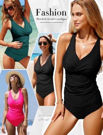 Купальник жіночий танкiні з пуш-ап ефектом, висока талія, чорний, XL - Bikini