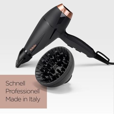 Фен для волосся BaByliss Smooth Pro 6709DE з дифузором, 2100 Вт, іонна технологія проти пухнання, 3 температурні режими, чорний