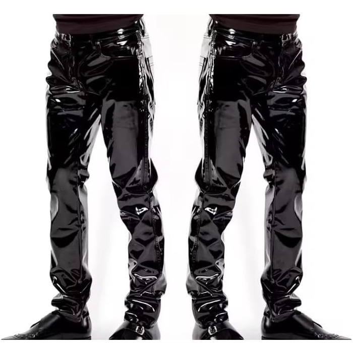 Чоловічі шкіряні штани LIXIAAOOKWEDG з високою талією, на блискавці, облягаючі, чорні. Ідеально для клубу та костюмів