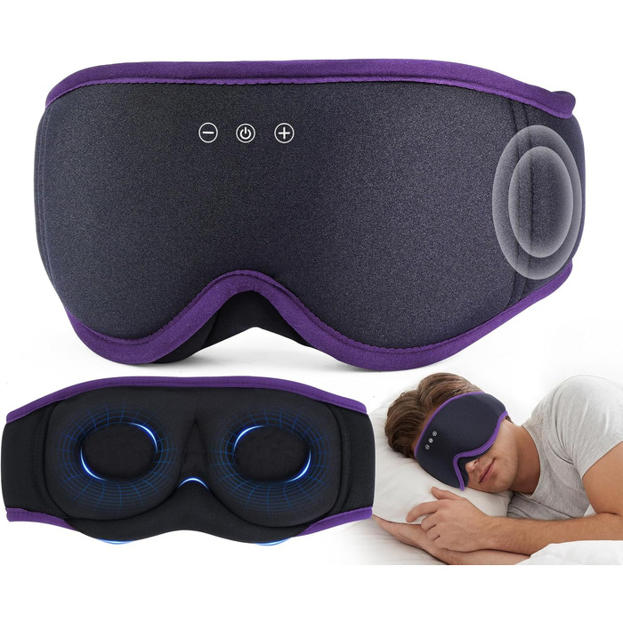Маска для сну з Bluetooth-навушниками LC-dolida V5.4, дихаюча 3D маска для очей з мікрофоном з бавовни, миюча, для подорожей, йоги та медитації (Лаванда)
