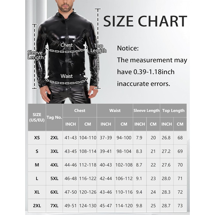 Чоловіча куртка з латексу/штучної шкіри Ausing: сексуальний мокрий ефект, slim fit, з блискавкою, для вечірок, танців, рейв, чорний, XL
