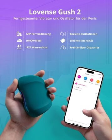 LOVENSE Gush 2 - Автоматичний чоловічий вібратор з пульсацією, керування через додаток, регульовані ремінці, для тренування витривалості