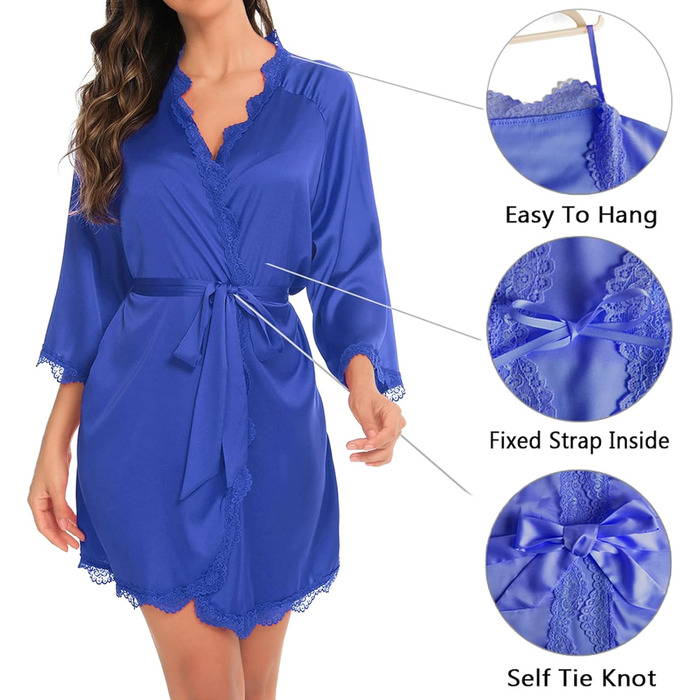 Шовковий халат з відкритим декольте та рукавами 3/4 Aranei для нареченої/дружки, з поясом, блакитний (L)