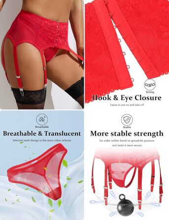 Сексуальний ремінь-стріптез для жінок з металевим кліпом, мереживний, з 6 тримачами. Розміри M-L, червоний колір.