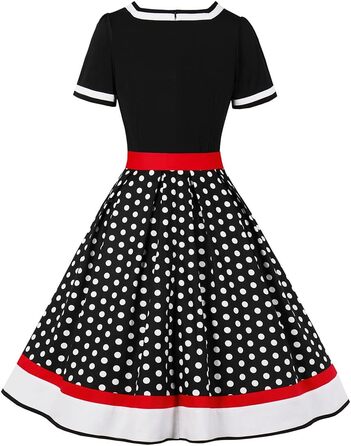Сукня в стилі рокабіллі Odizli для жінок 50-х років. Короткий рукав, V-подібний виріз, принт у горошок, сукня-свінг для вечірки, весілля, чорна, розмір M