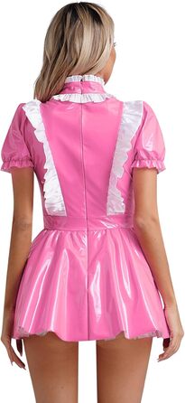 Костюм покоївки Alvivi з ефектом мокрого блиску, міні-сукня з екошкіри, готичний стиль, для карнавалу, Хелловіну, вечірки (4XL, B Рожевий A)