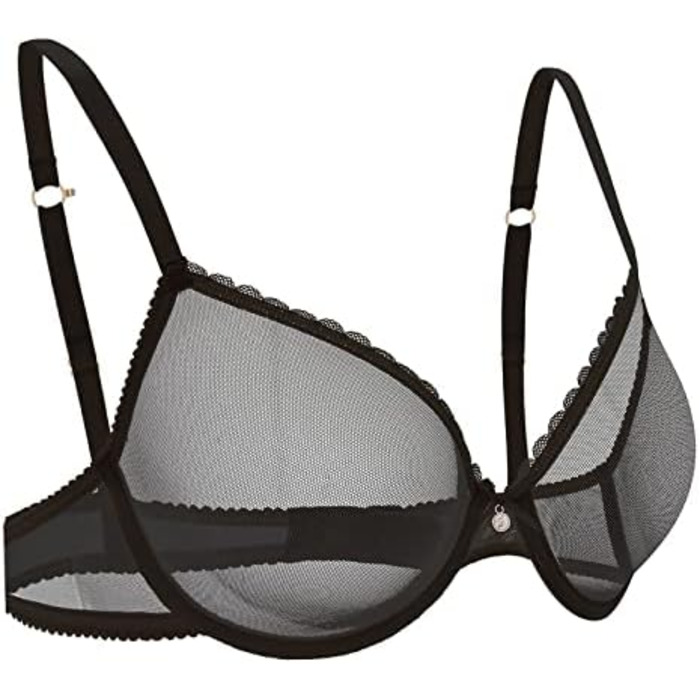 Чорний бюстгальтер Wingslove без пуш-ап з мереживом та прозорою сіткою, з силіконовими накладками на соски, 75C