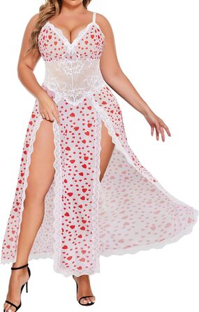 Babydoll для жінок Alrovetoney: мереживна піжама-сорочка з розрізами, біле серце, XL