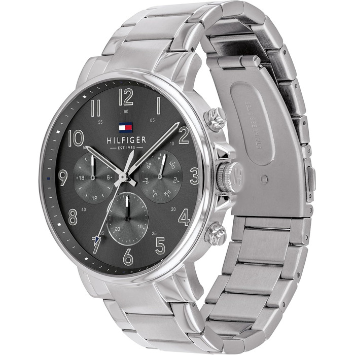 Чоловічий кварцовий годинник Tommy Hilfiger Multi з багатофункціональним циферблатом, сталевий браслет, колір Grey Metal