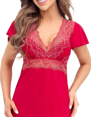 Selente Sweet Dreams: Елегантний нігтьовий халат/піжама для жінок (44 розмір, червоний) з мереживом, Made in EU