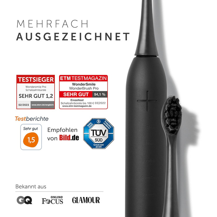 Електрична зубна щітка WonderSmile Schallzahnbürste Pro Ultimate Black: 4 програми, захист IPX8, зарядна станція та смарт-насадка