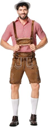 Традиційний костюм для чоловіків RUMAOZIA: повний комплект (ледерхоза, сорочка, латкова штани) для Октоберфесту, тематична вечірка, коричневий, розмір M