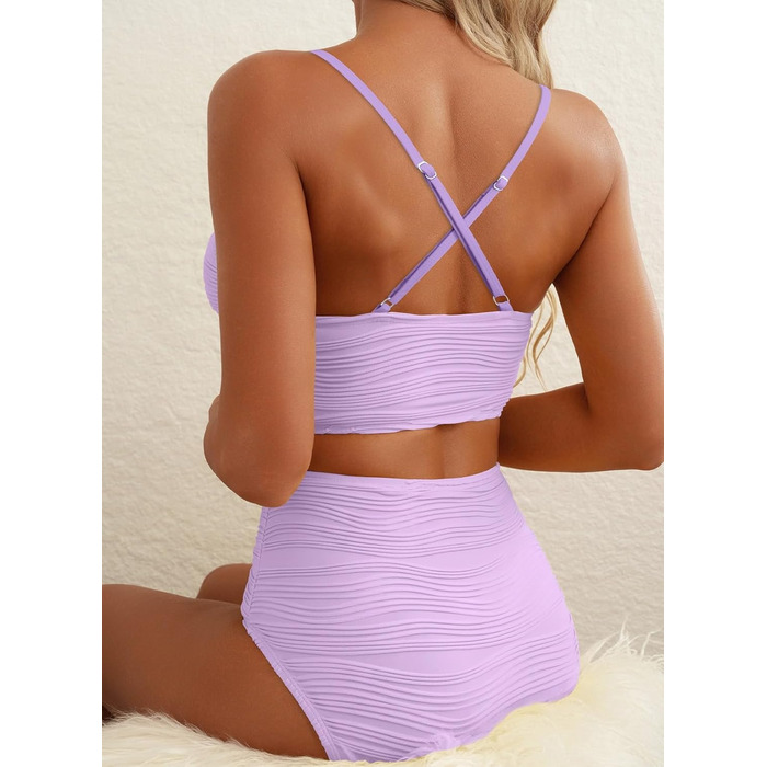 Бікіні-сет Herseas: двокомплектний купальник з високою талією, U-подібний виріз, текстурована тканина, літо 2025