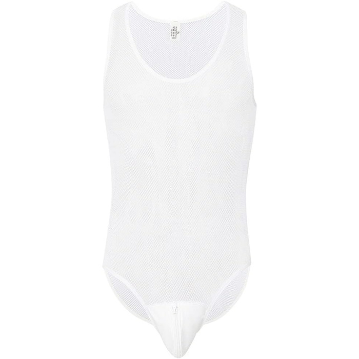 Чоловічий боді на блискавці, прозорий мереживний боді-корсет з сіткою, без рукавів (3XL, білий)