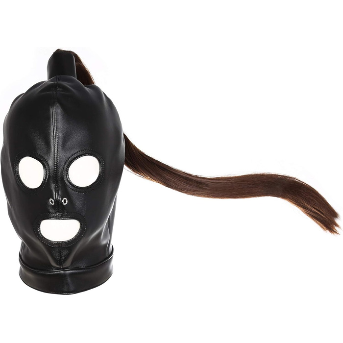Маска для голови з екошкіри SXOVO Flirt для BDSM-ігор, знімною перукою
