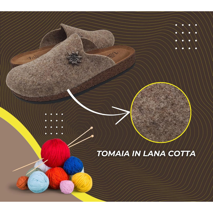 Зимові домашні капці Alpine Clogs з вареної вовни, теплі тірольські пантолети унісекс, 100% Made in Italy, колір Taupe, розмір 46 EU